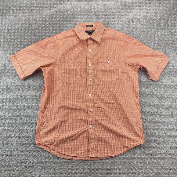 Sean John Shirt Men Medium M Orange White Checkered Button Up Classic Fit Diddy - Picture 1 of 8